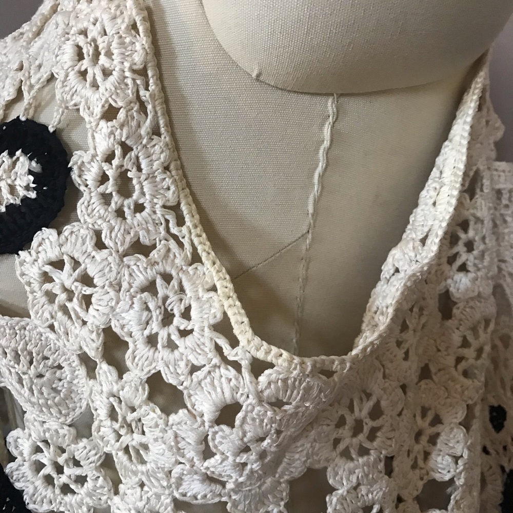 Oscar de la Renta Ivory/Black/Brown Crochet Top M - Picture 3 of 7